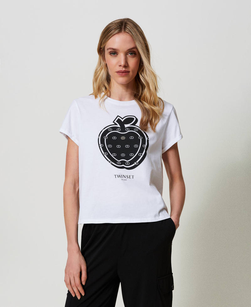 T-shirt con stampa e logo Bianco Donna 241TP2700-01