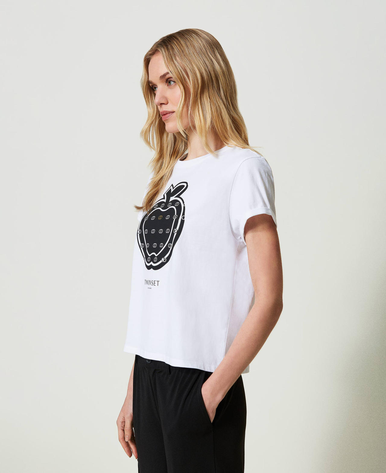 T-shirt con stampa e logo Bianco Donna 241TP2700-02