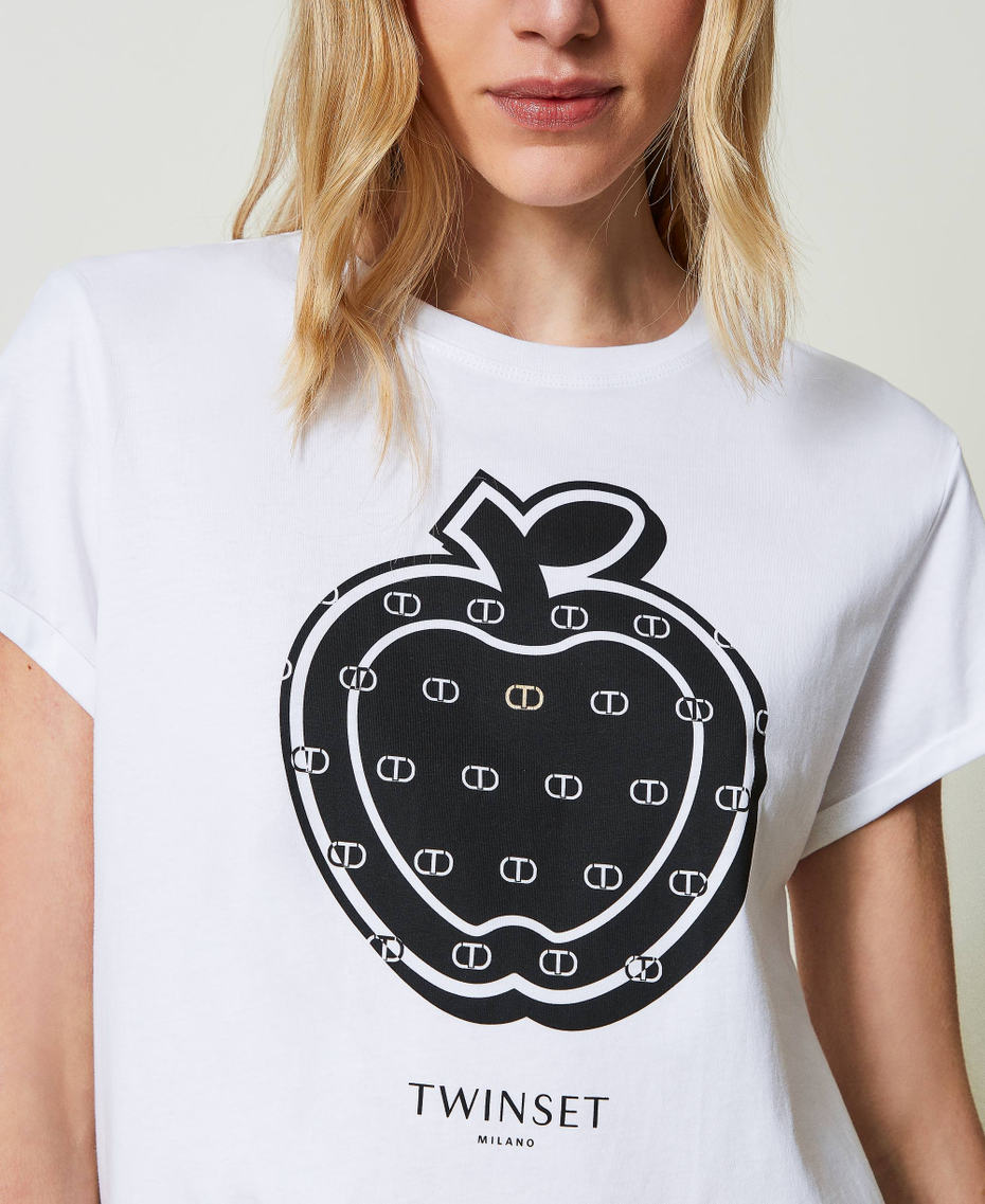 T-shirt con stampa e logo Bianco Donna 241TP2700-04