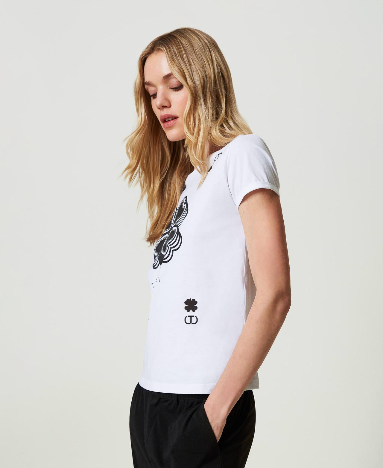 T-shirt con stampa quadrifoglio Bianco Donna 241TP2702-03