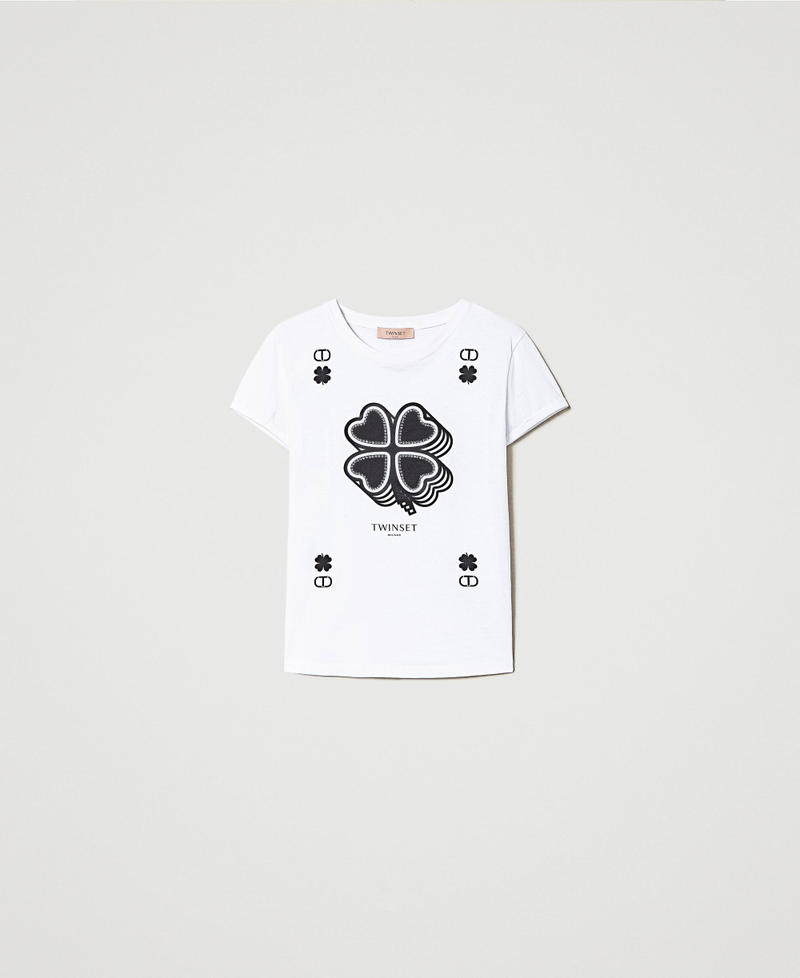 T-shirt con stampa quadrifoglio Bianco Donna 241TP2702-0S