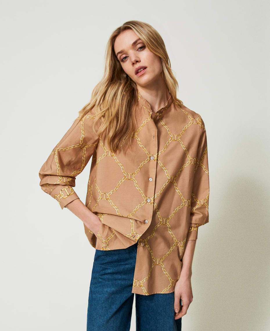 Bisian Camisa con dobladillo plisado en popelina blanca
