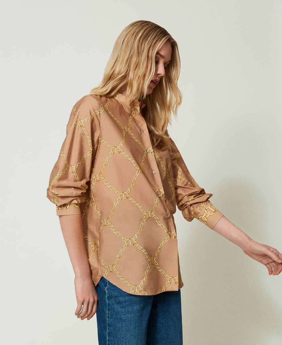 Chemise en popeline avec imprim&eacute; cha&icirc;nes