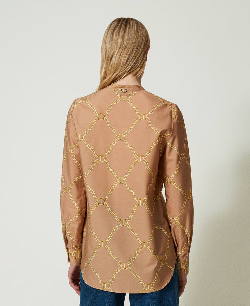 Poplin shirt with chain print “Almond Milk” Beige Edge Chain Mix Print Woman 241TP2730-03