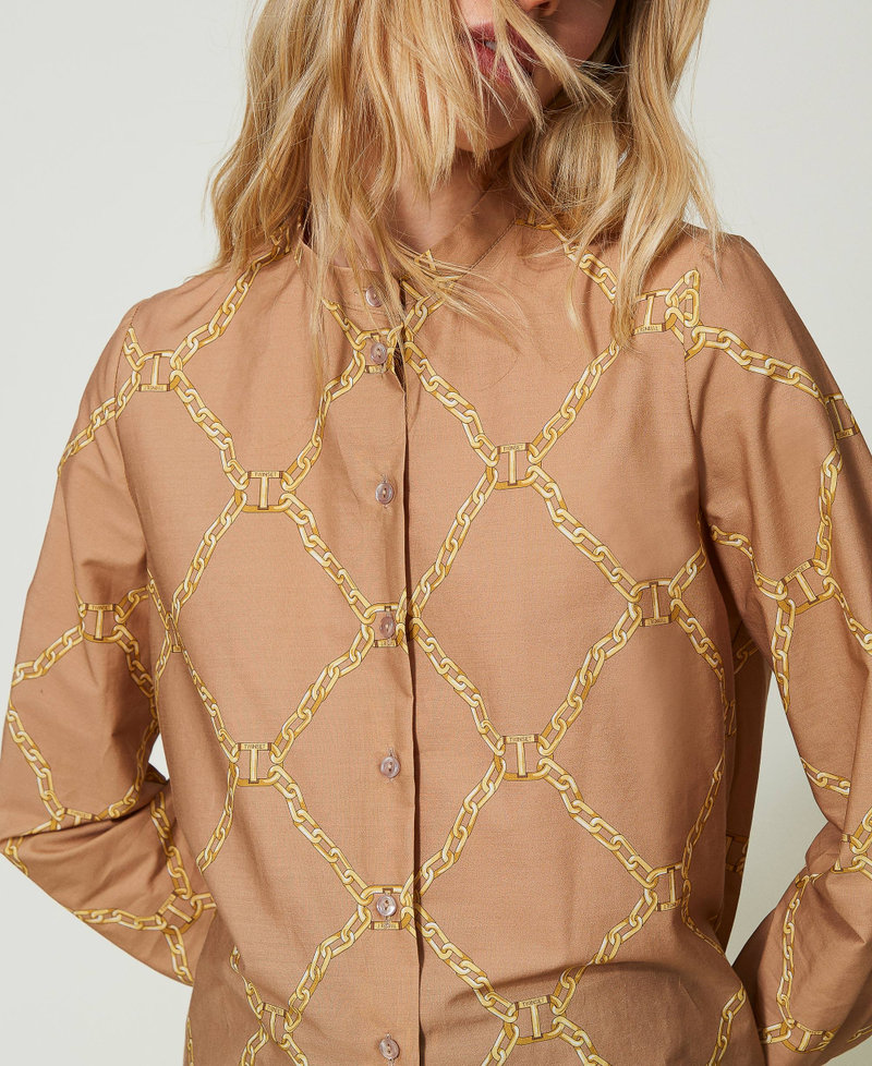 Poplin shirt with chain print “Almond Milk” Beige Edge Chain Mix Print Woman 241TP2730-04