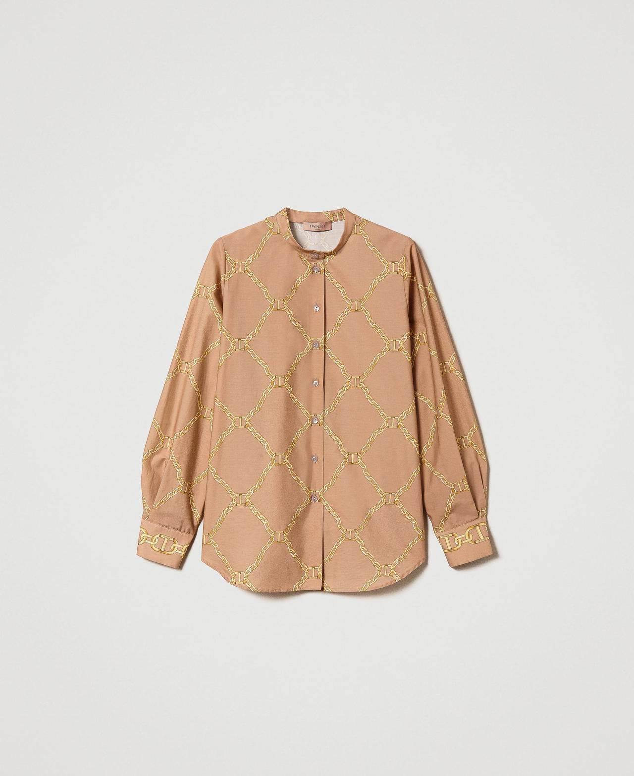 Poplin shirt with chain print “Almond Milk” Beige Edge Chain Mix Print Woman 241TP2730-0S