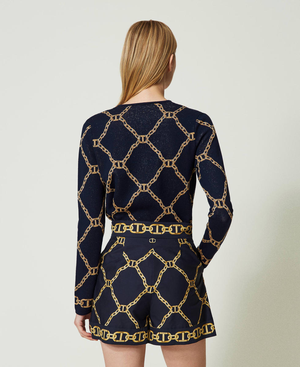 Popelineshorts mit Kettenprint Print Kettenmix Rand Blau Frau 241TP2731_11524_03