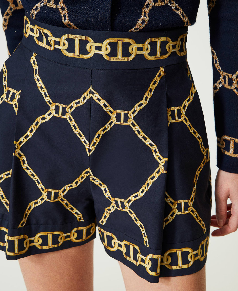 Poplin shorts with chain print Blue Edge Chain Mix Print Woman 241TP2731_11524_04