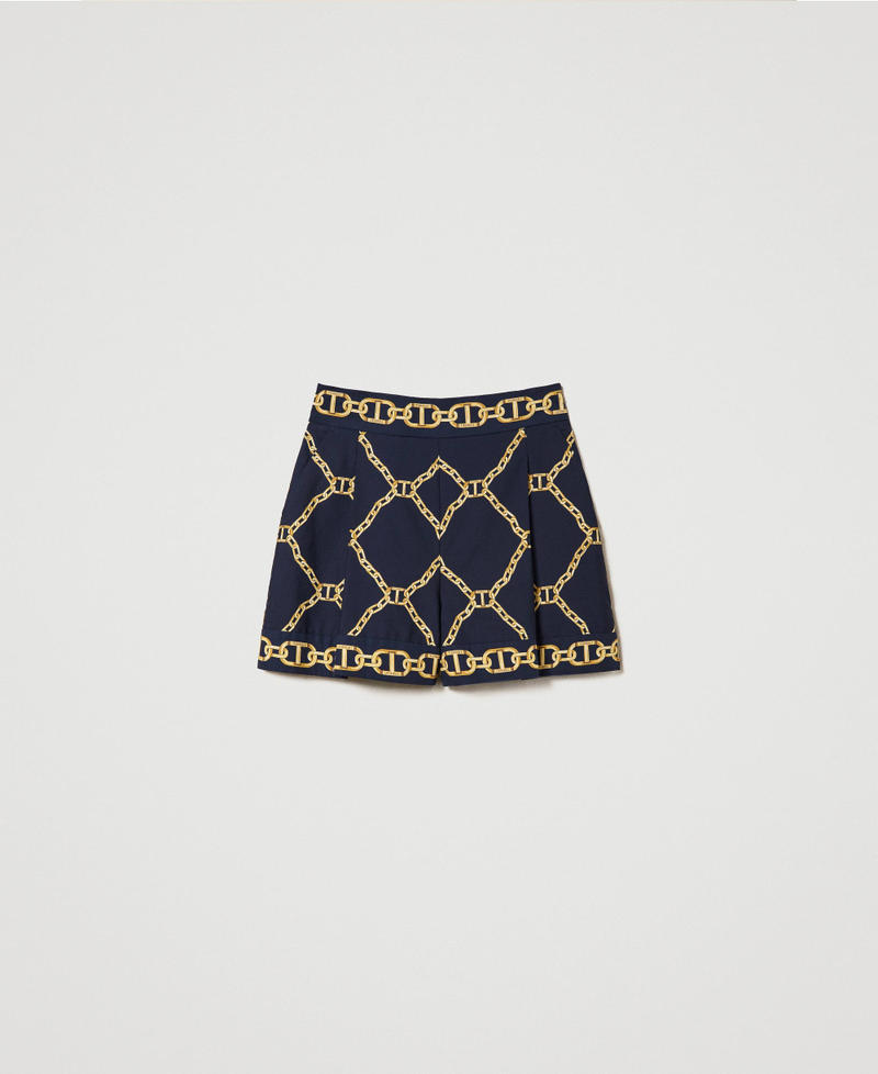 Pantalones cortos de popelina con estampado de cadenas Estampado Mezcla Cadenas Borde Azul Mujer 241TP2731-0S