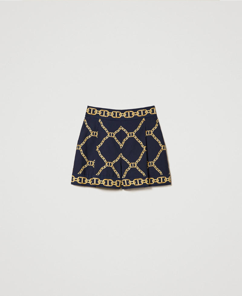 Poplin shorts with chain print Blue Edge Chain Mix Print Woman 241TP2731_11524_0S