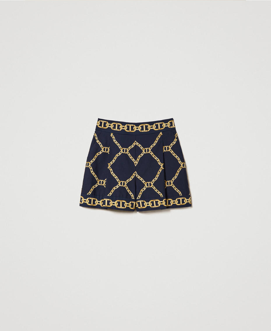 Poplin shorts with chain print Blue Edge Chain Mix Print Woman 241TP2731_11524_S0