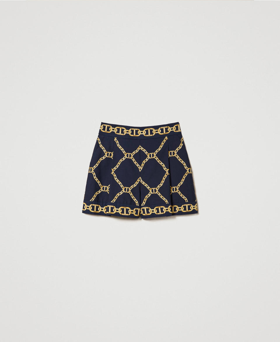Poplin shorts with chain print Blue Edge Chain Mix Print Woman 241TP2731_11524_S0