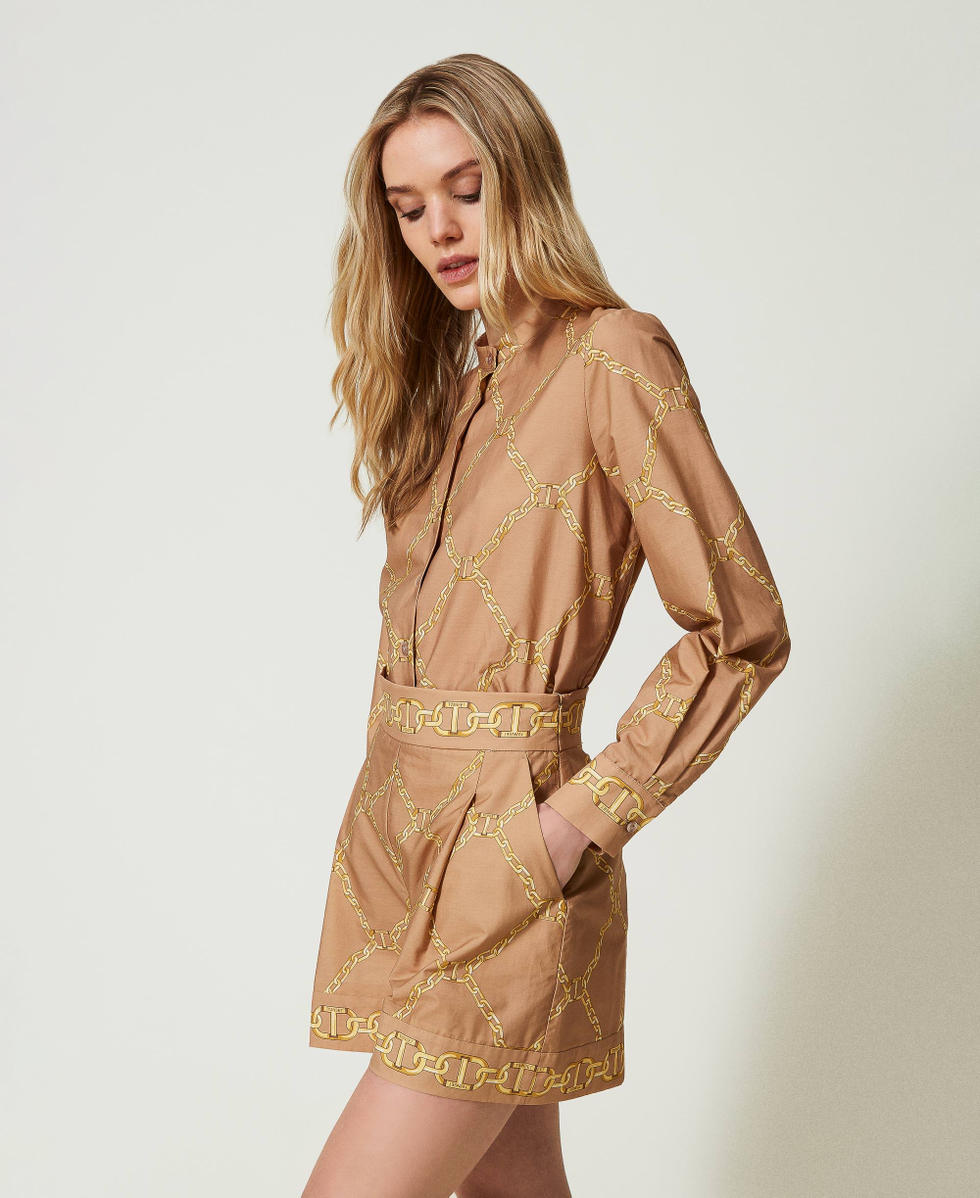 Poplin shorts with chain print