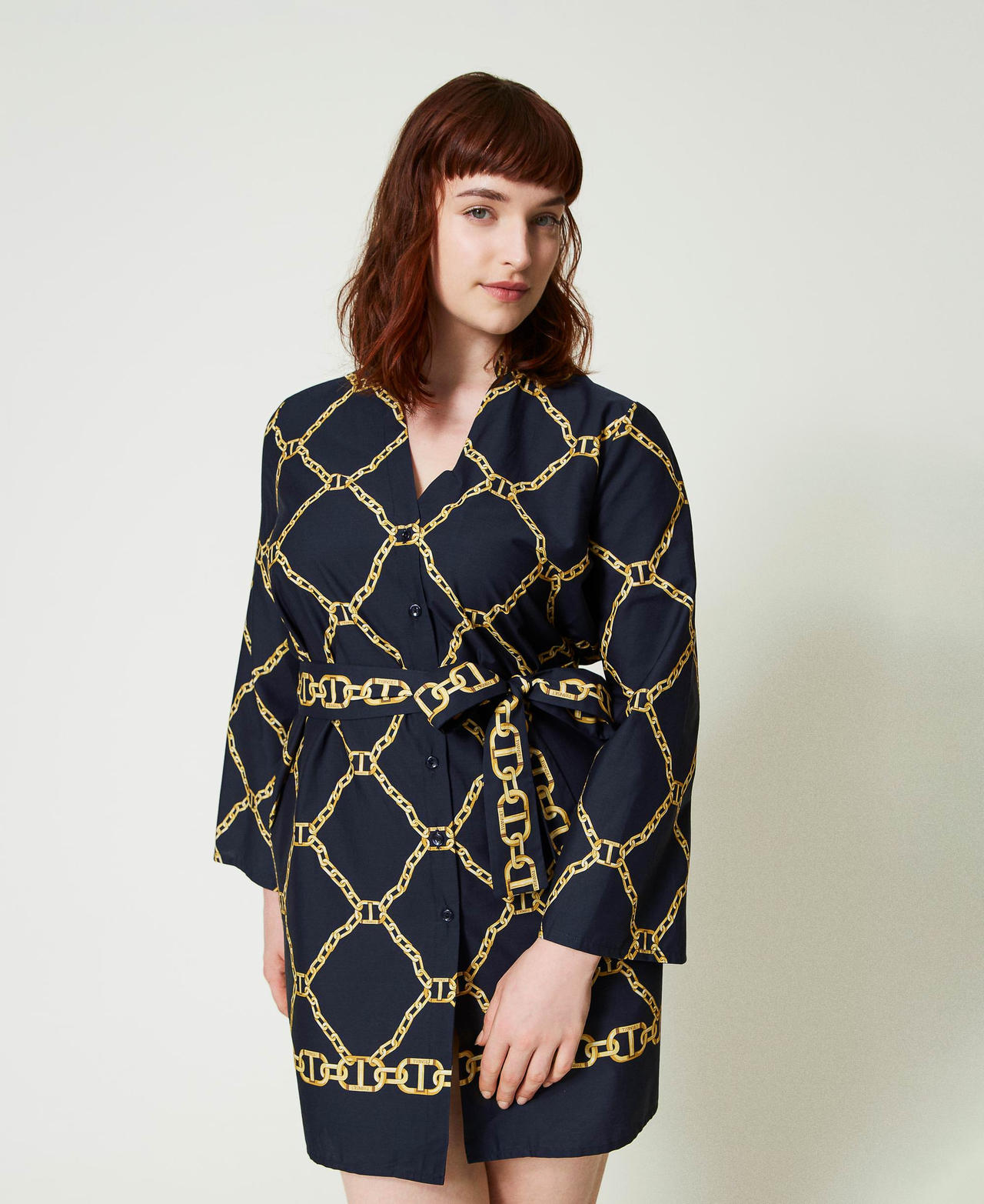 black and gold chain print dress 1990s Zandra Rhodes Black Silk Evening Dress With Gold Chain Print main image 1