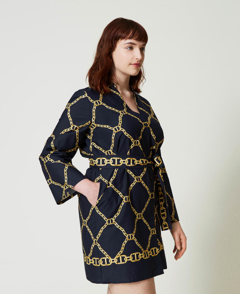Vestido corto de popelina con estampado de cadenas Mujer Negro