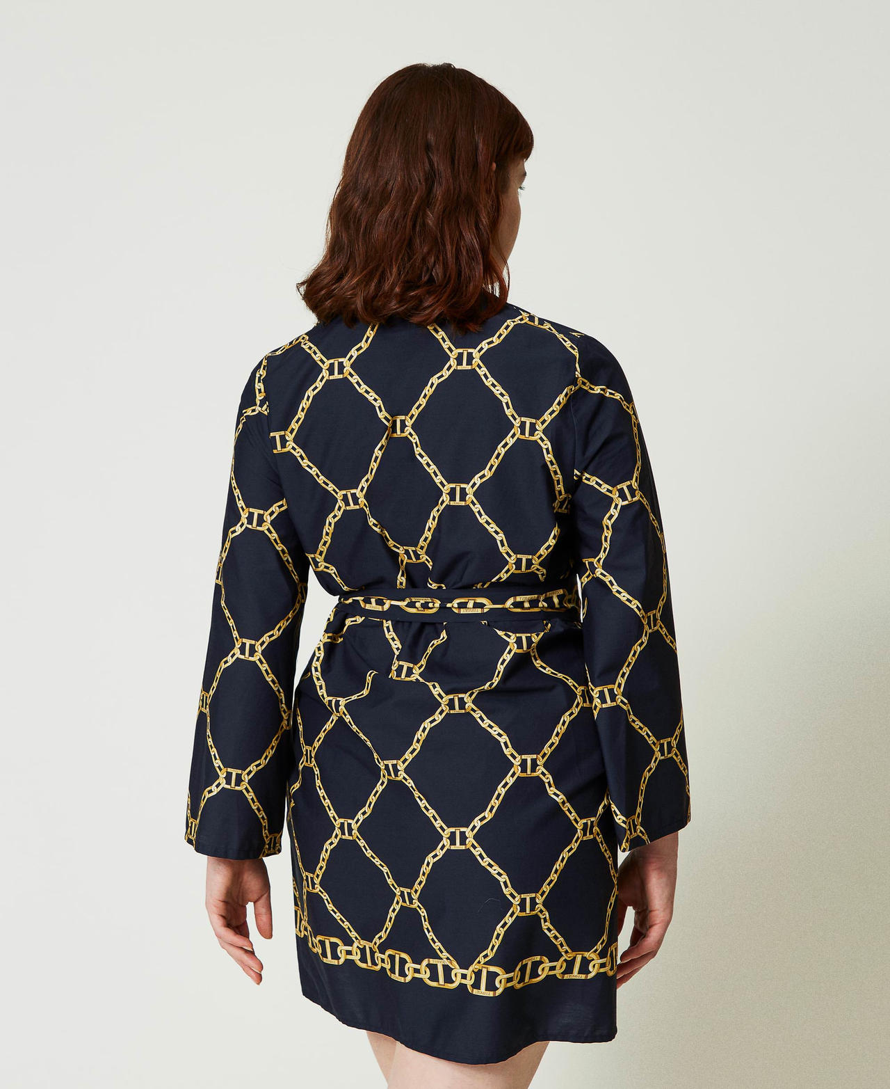 Short poplin dress with chain print Woman Black TWINSET Milano