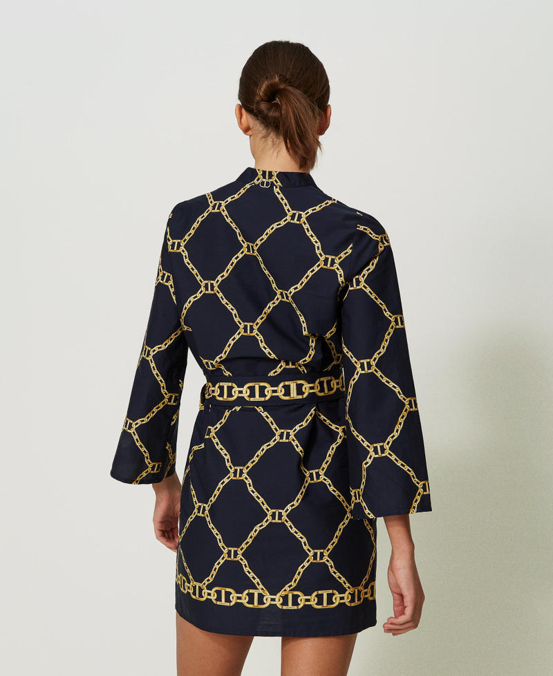 Short poplin dress with chain print