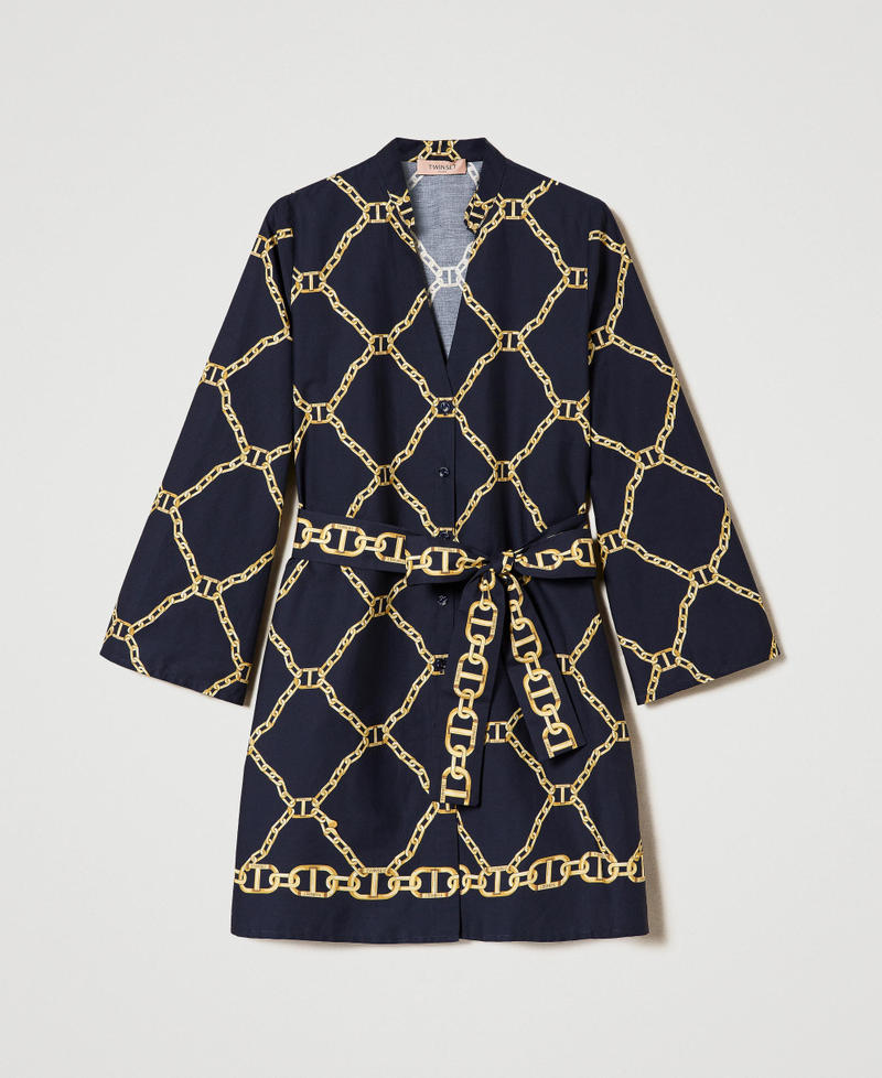 Short poplin dress with chain print