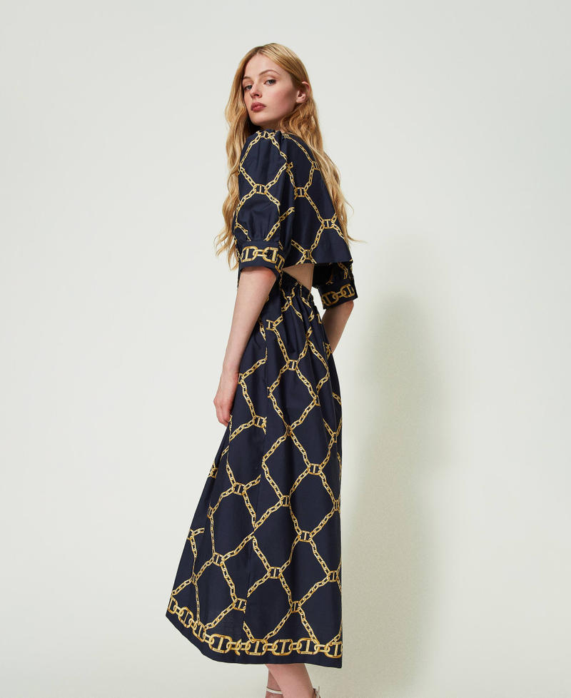 Midi poplin dress with chain print Blue Edge Chain Mix Print Woman 241TP2734-02
