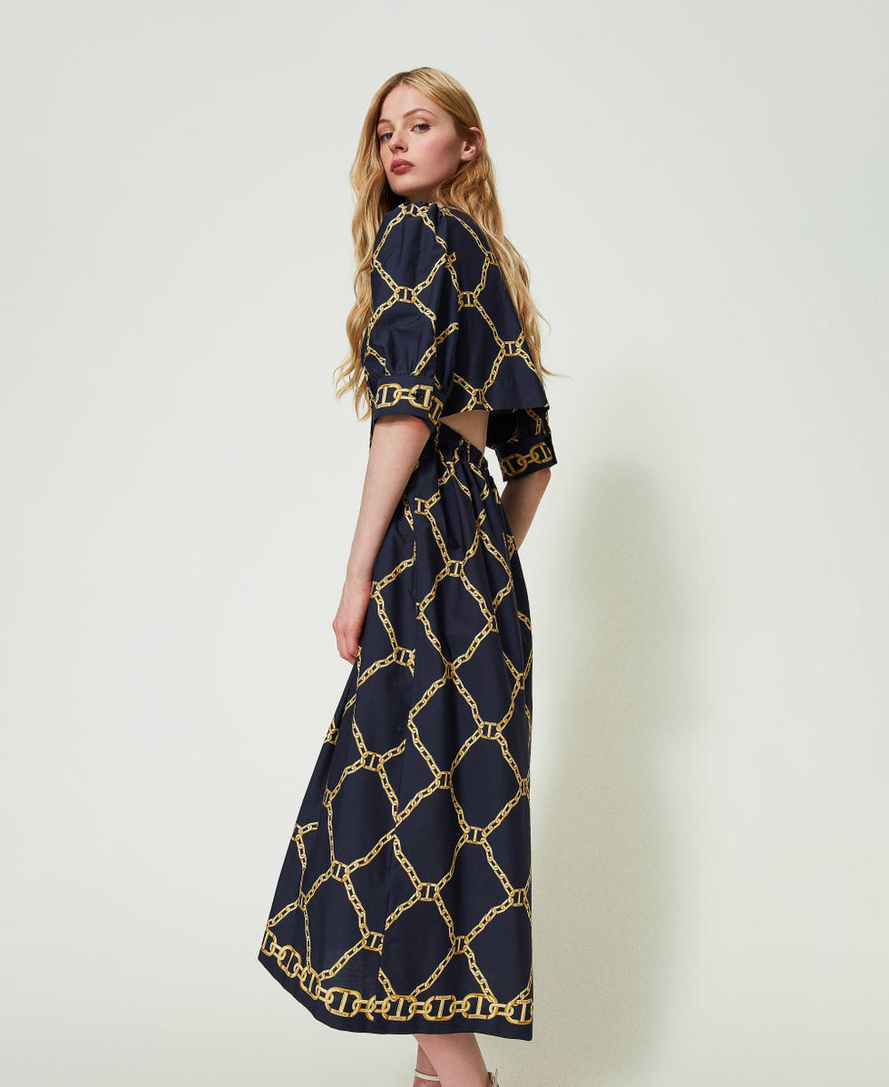 Midi poplin dress with chain print