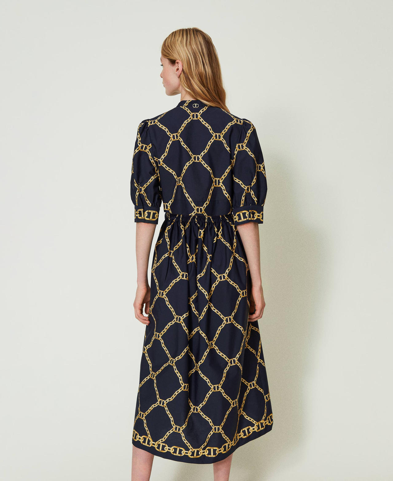 Midi poplin dress with chain print