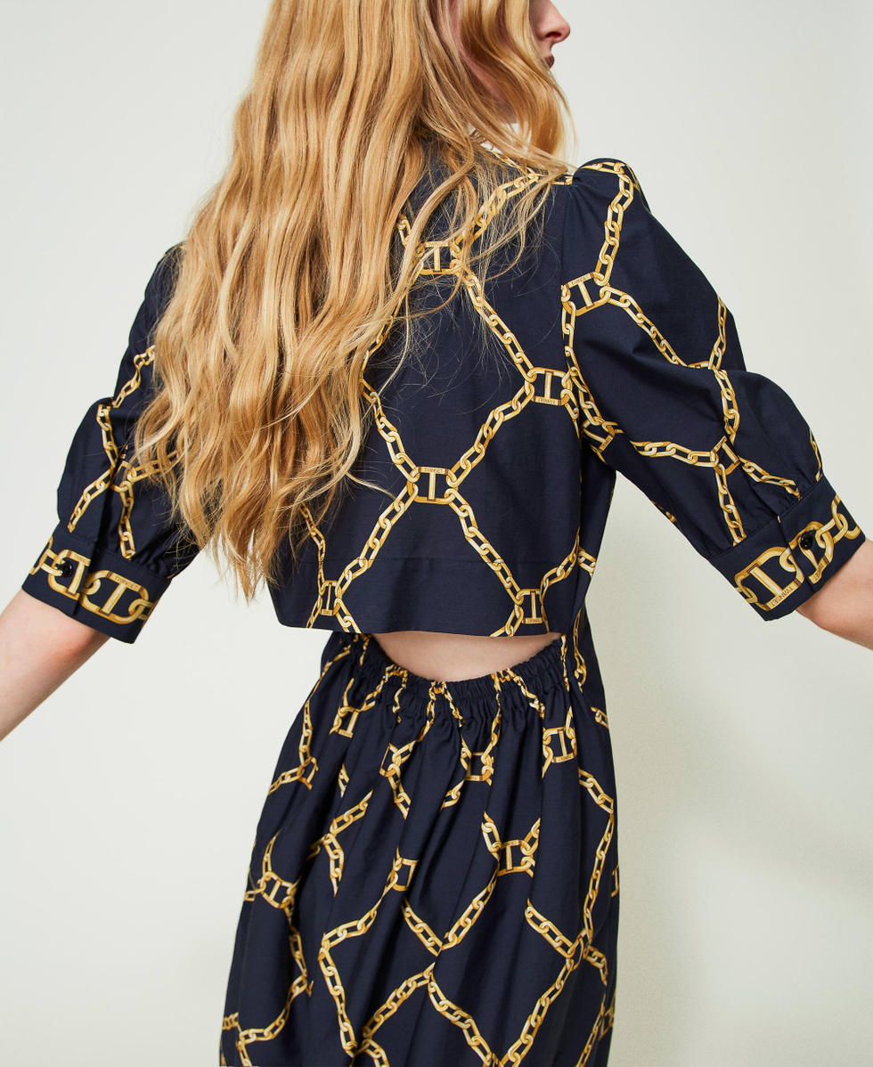 Midi poplin dress with chain print Woman Black TWINSET Milano