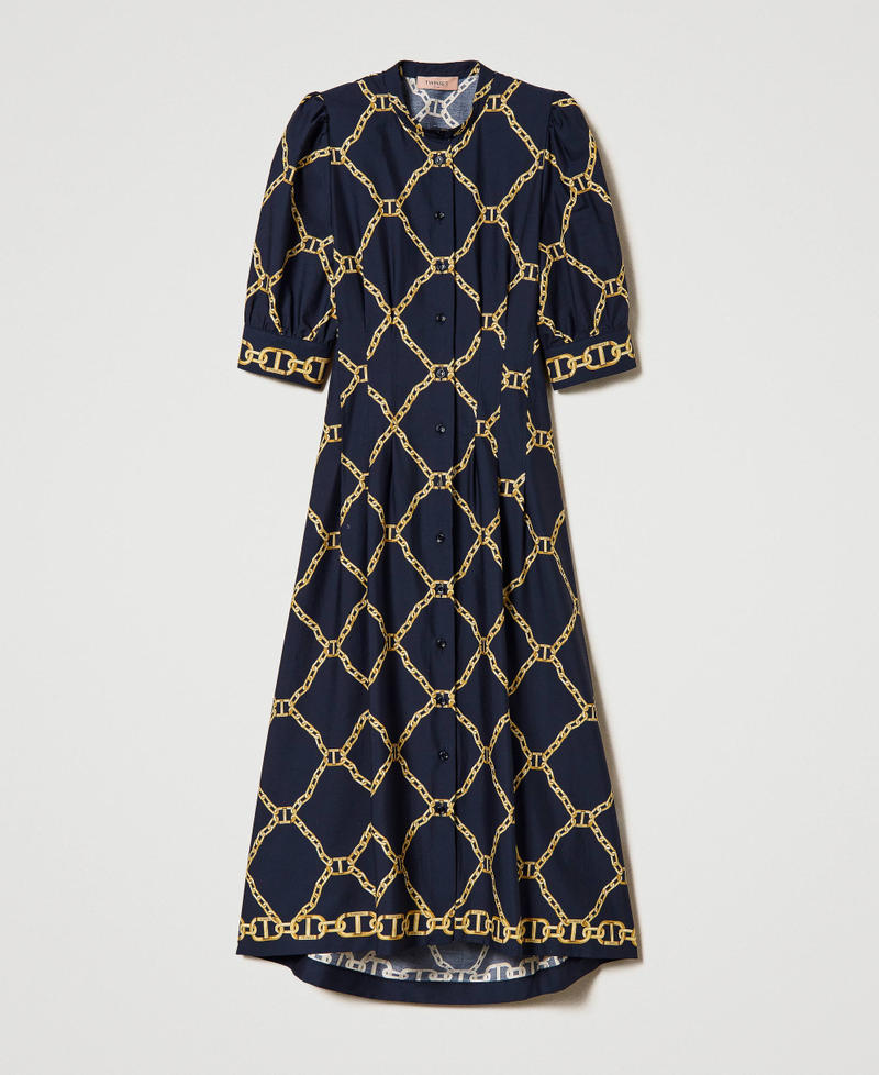 Midi poplin dress with chain print