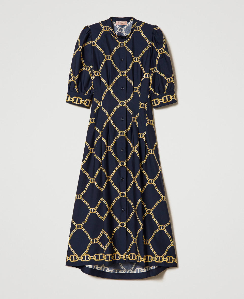 Midi poplin dress with chain print Blue Edge Chain Mix Print Woman 241TP2734_11524_0S