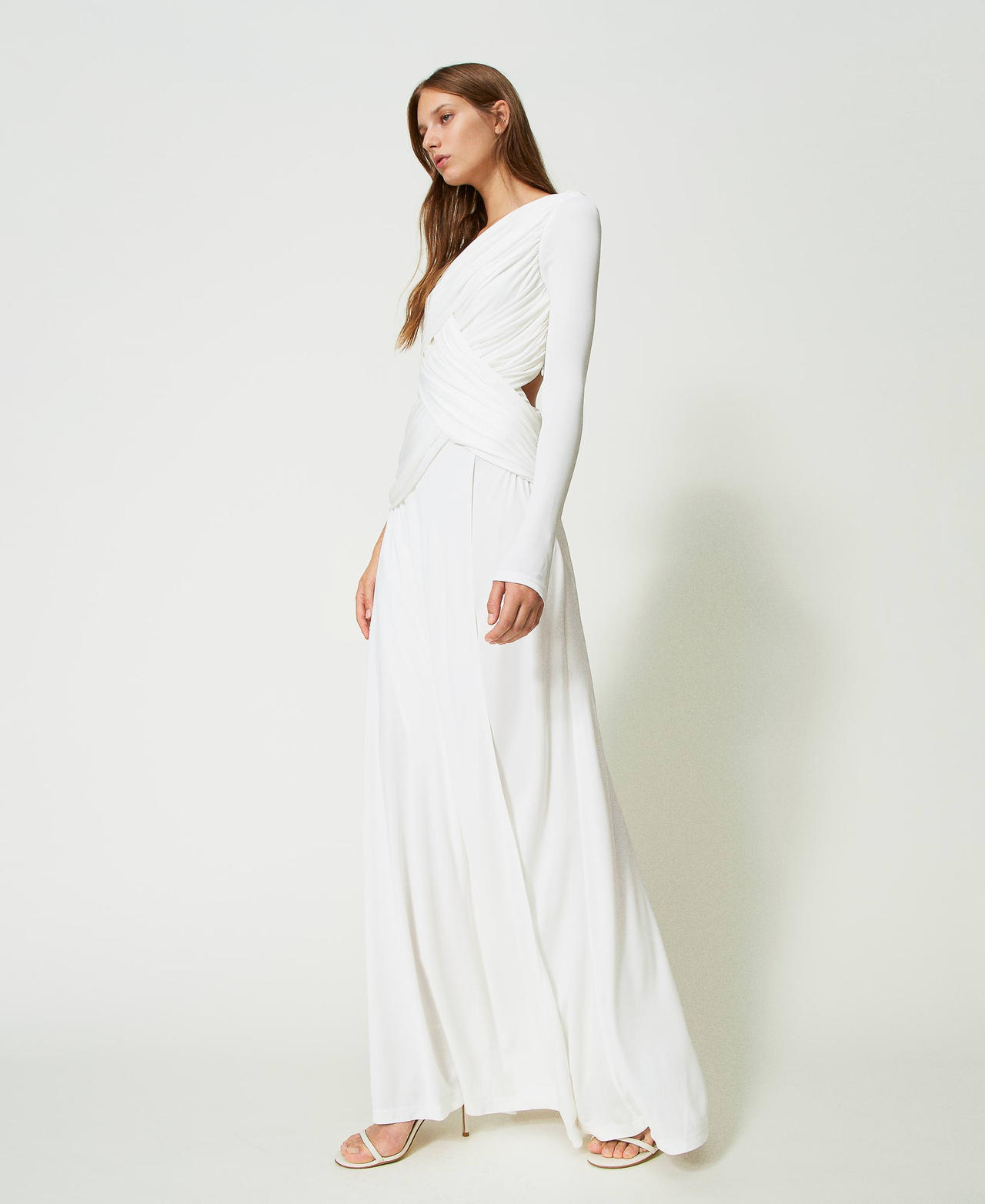 Robe longue asymétrique avec drapés Blanc Neige Femme 241TP2740-02
