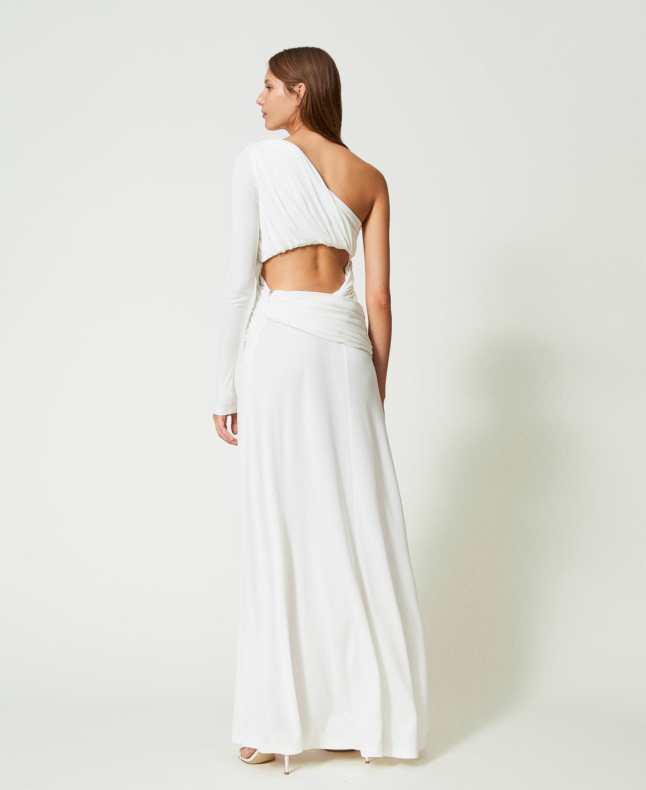 Long one-shoulder dress with draping