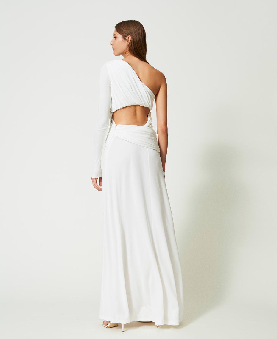 Long one-shoulder dress with draping