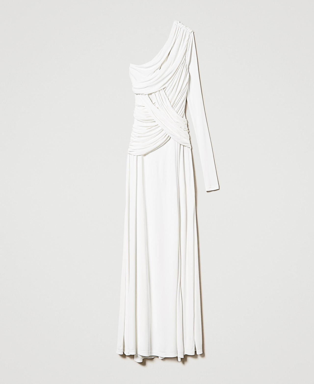 Long one-shoulder dress with draping