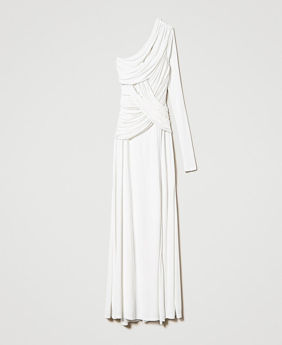 Long one-shoulder dress with draping