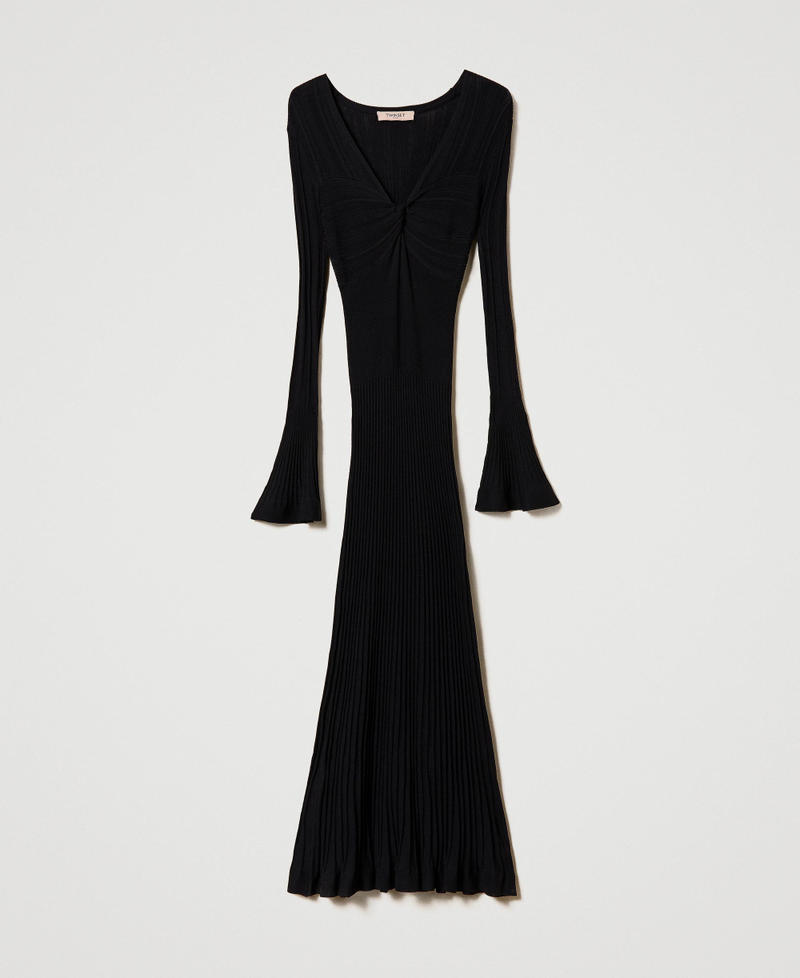 Длинное трикотажное платье в рубчик Черный женщина 241TP3050-0S