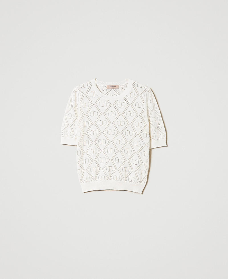 Openwork jumper with Oval T and short sleeves White Snow Woman 241TP3073-0S