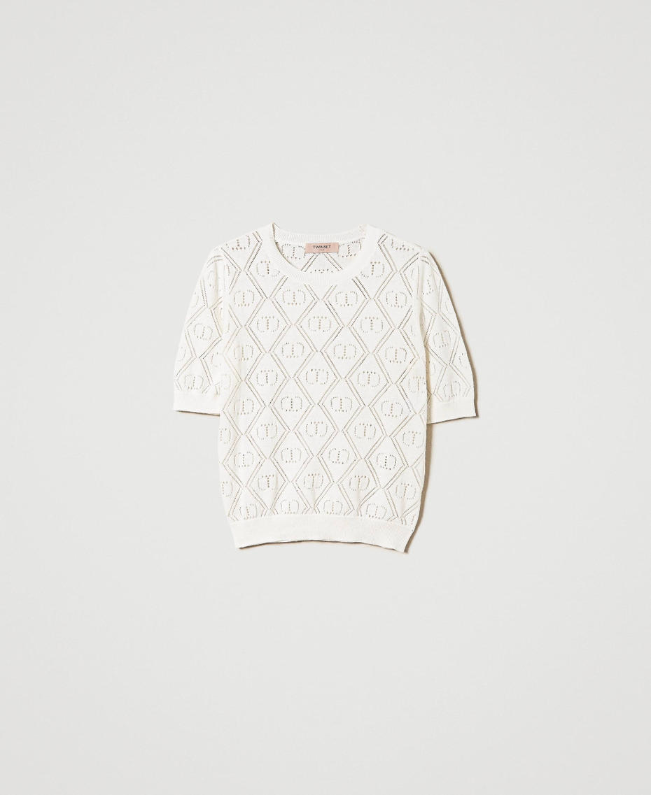 Openwork jumper with Oval T and short sleeves White Snow Woman 241TP3073-0S