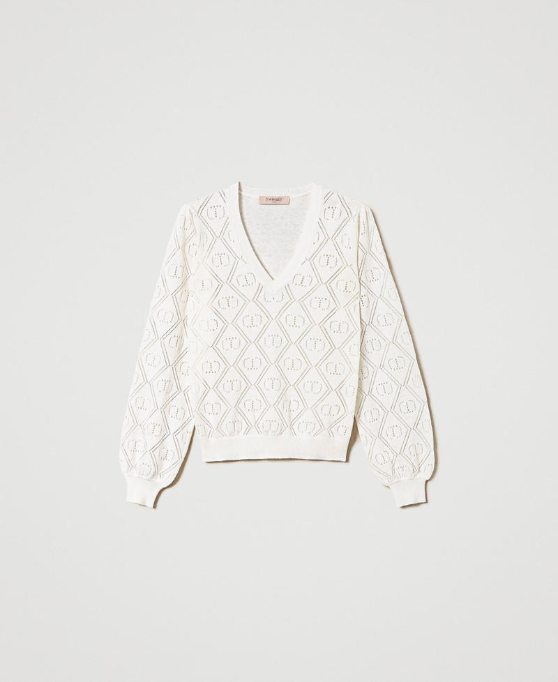 Openwork jumper with Oval T White Snow Woman 241TP3074-0S