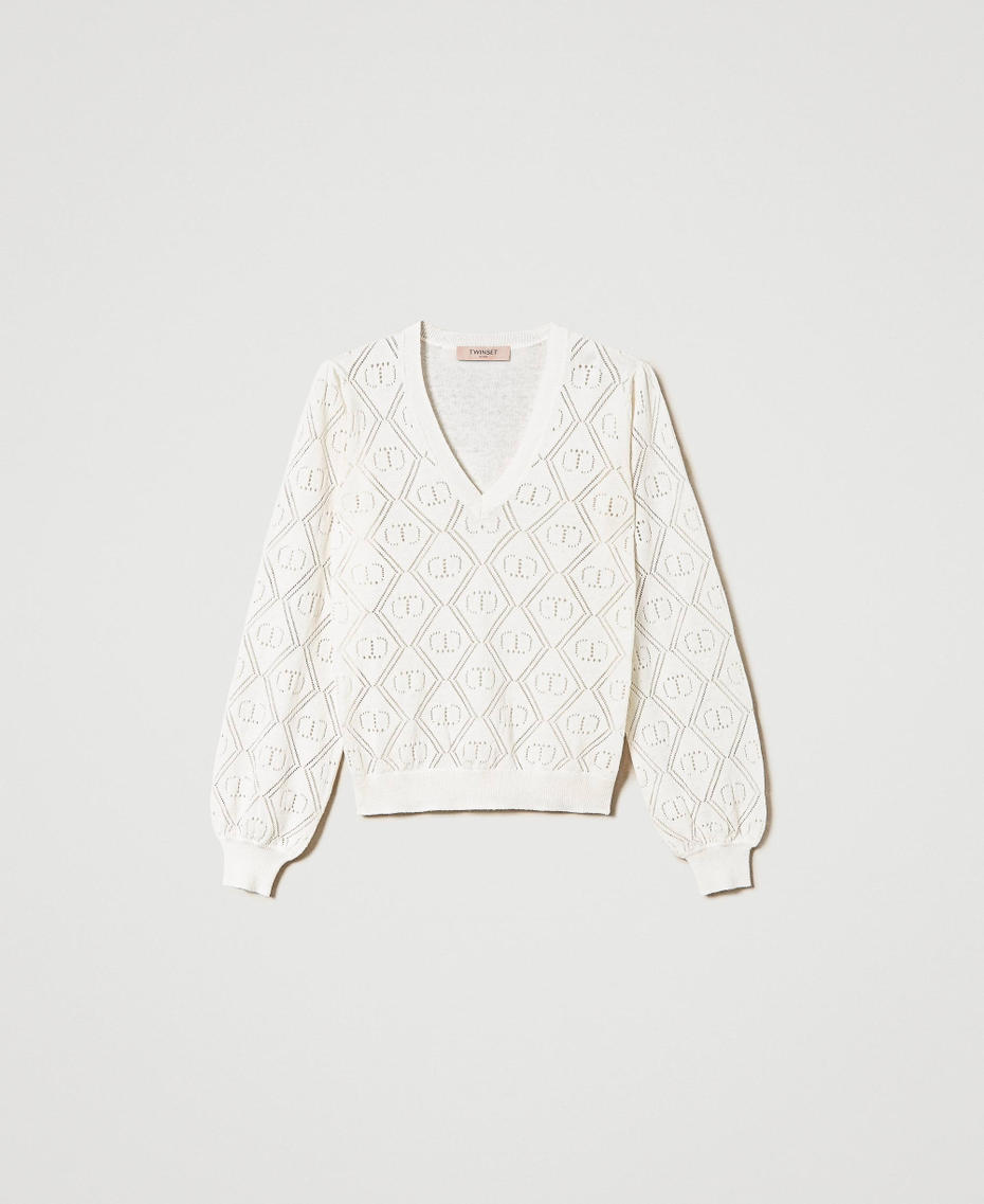 Pullover mit „Oval T“-Durchbruchmuster Weiß Schnee Frau 241TP3074_00282_S0