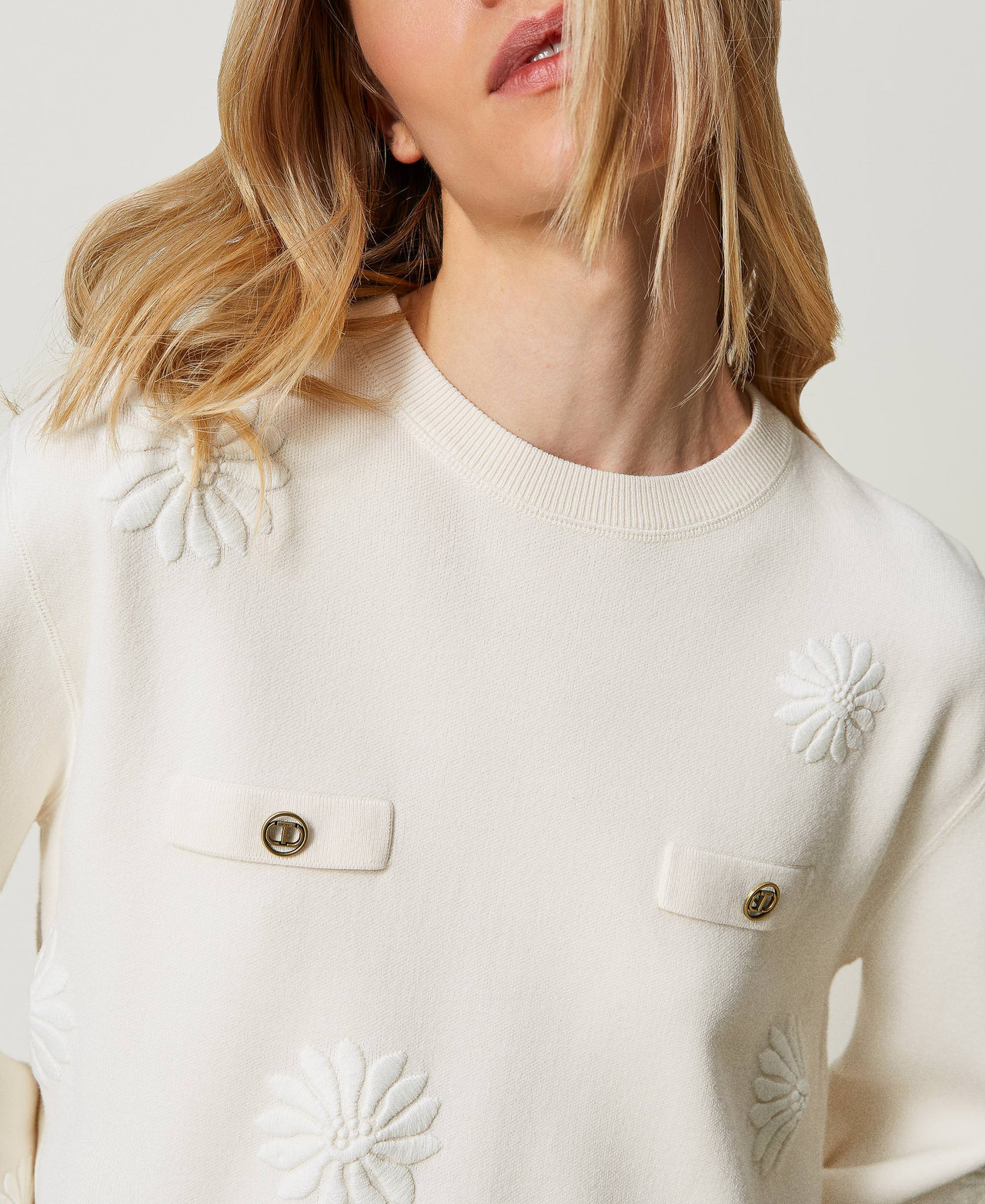 Maxi jumper with floral embroidery Woman White TWINSET Milano