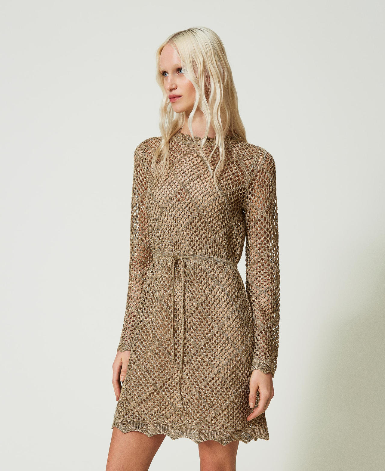 Short lurex mesh dress Lurex Pale “Hazelnut” Brown Woman 241TP3120-02