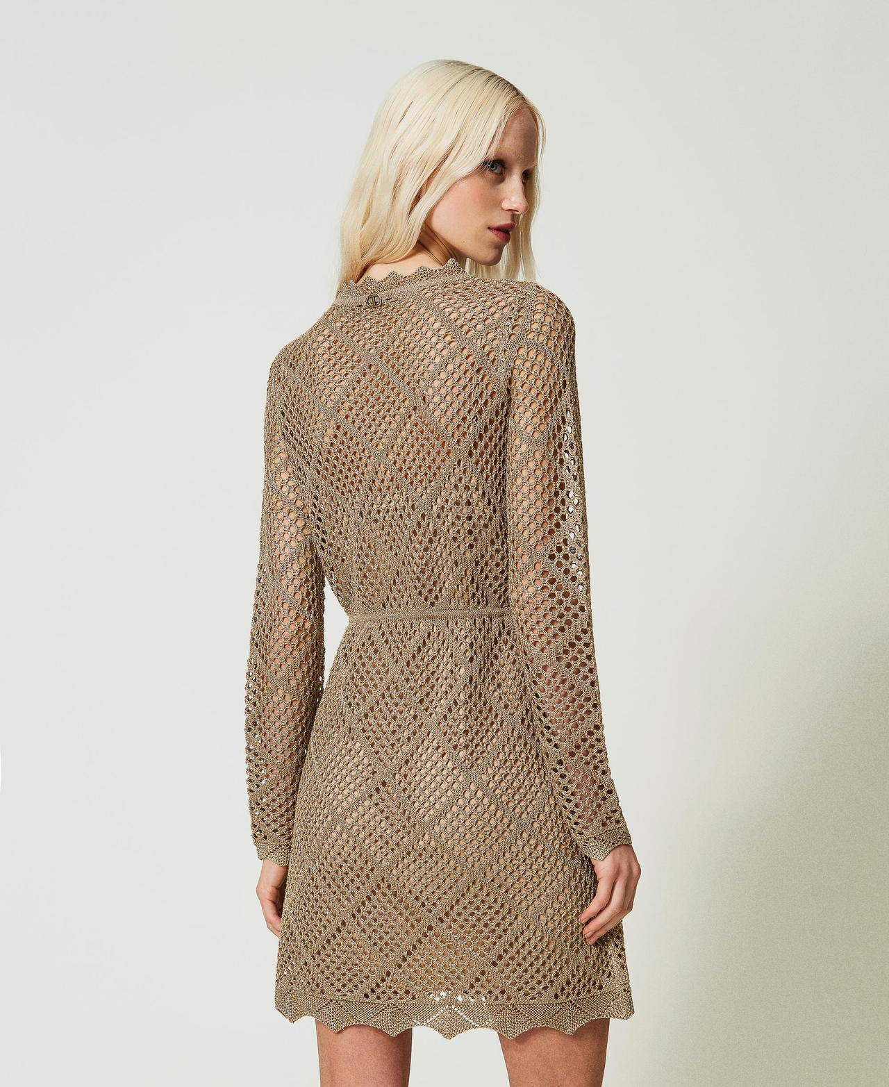 Short lurex mesh dress Lurex Pale “Hazelnut” Brown Woman 241TP3120-03