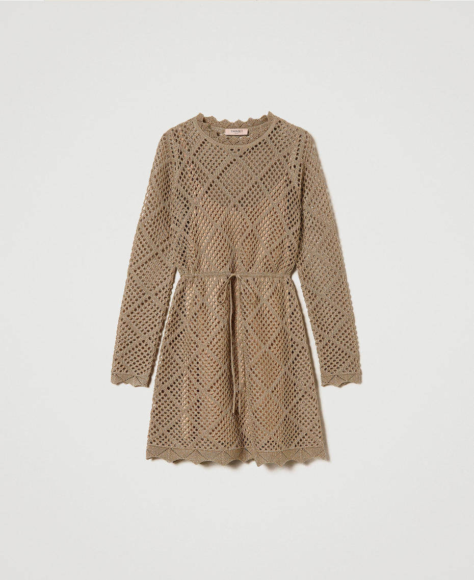 Abito corto in maglia a rete lurex Marrone "Hazelnut" Chiaro Lurex Donna 241TP3120_11520_S0