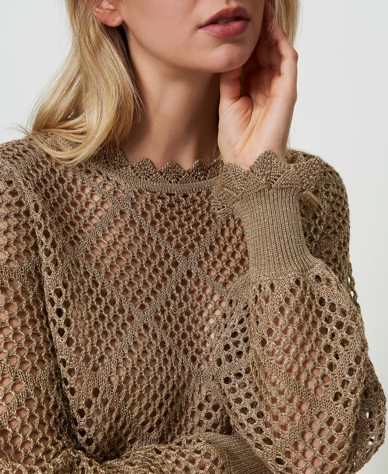 Regular lurex mesh jumper Lurex Pale “Hazelnut” Brown Woman 241TP3121_11520_04