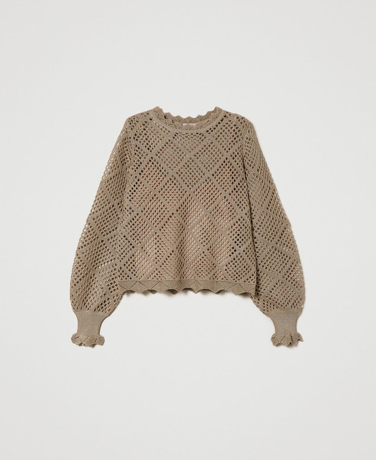 Regular lurex mesh jumper Lurex Pale “Hazelnut” Brown Woman 241TP3121-0S