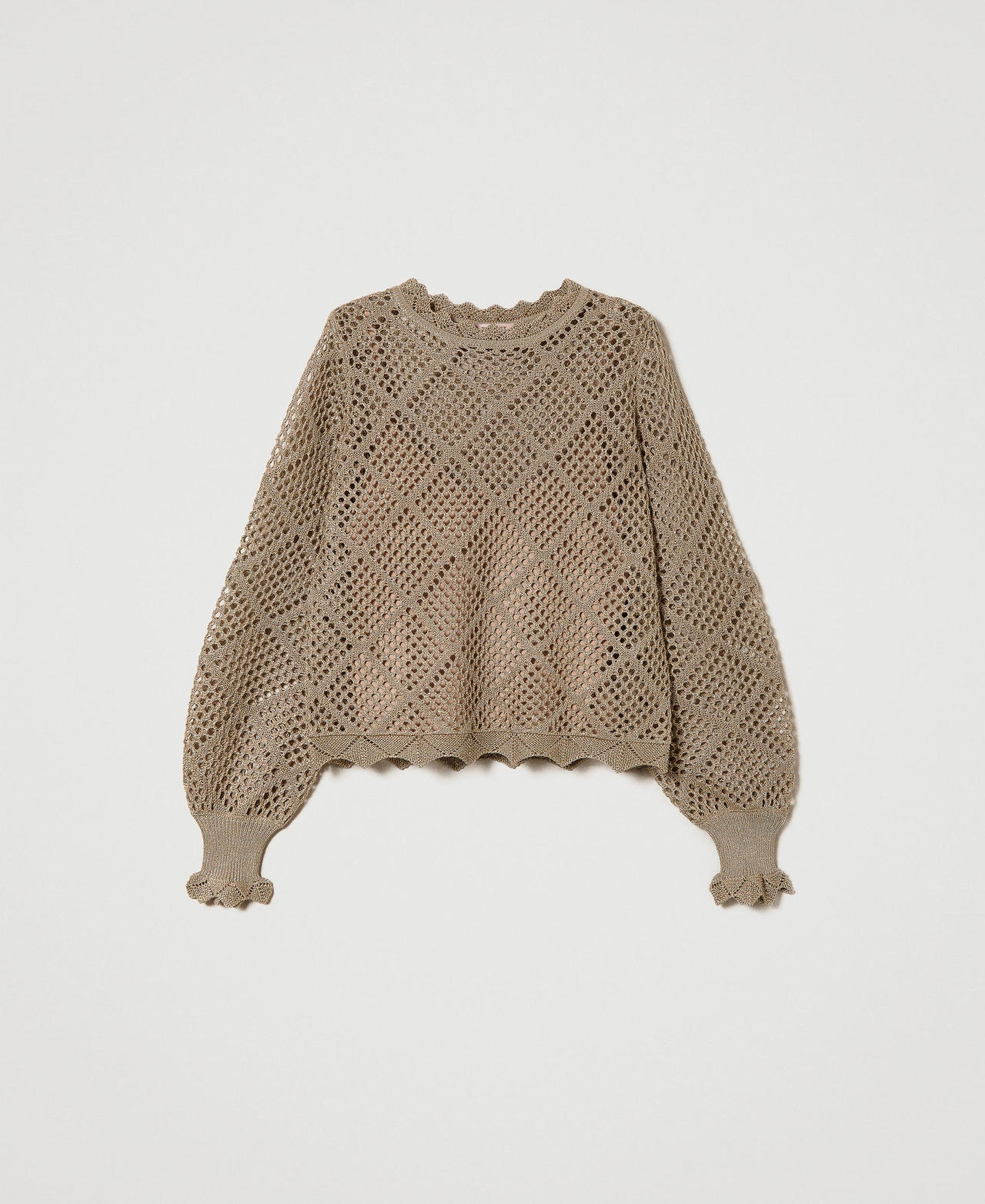 Regular lurex mesh jumper Lurex Pale “Hazelnut” Brown Woman 241TP3121_11520_0S