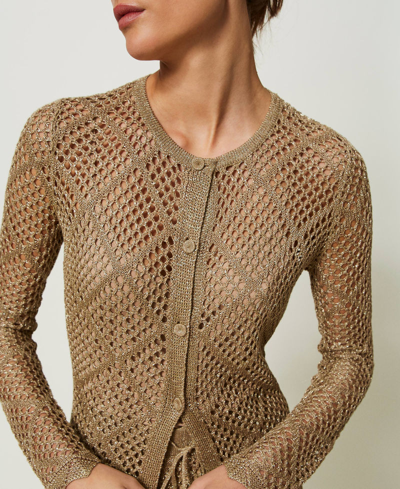 Long lurex mesh cardigan Lurex Pale “Hazelnut” Brown Woman 241TP3122_11520_04