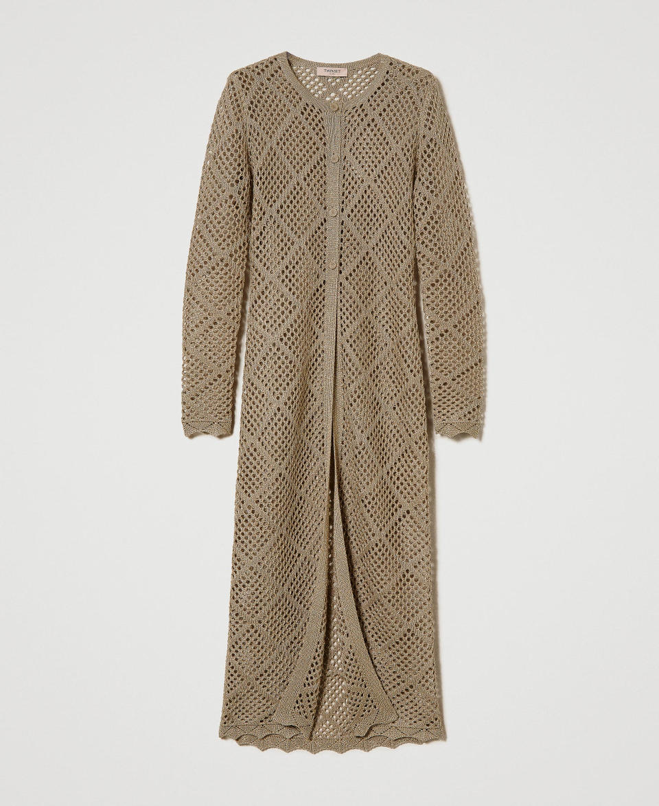 Langer Lurexcardigan mit Netzmuster Helles „Hazelnut“-Braun Lurex Frau 241TP3122_11520_S0