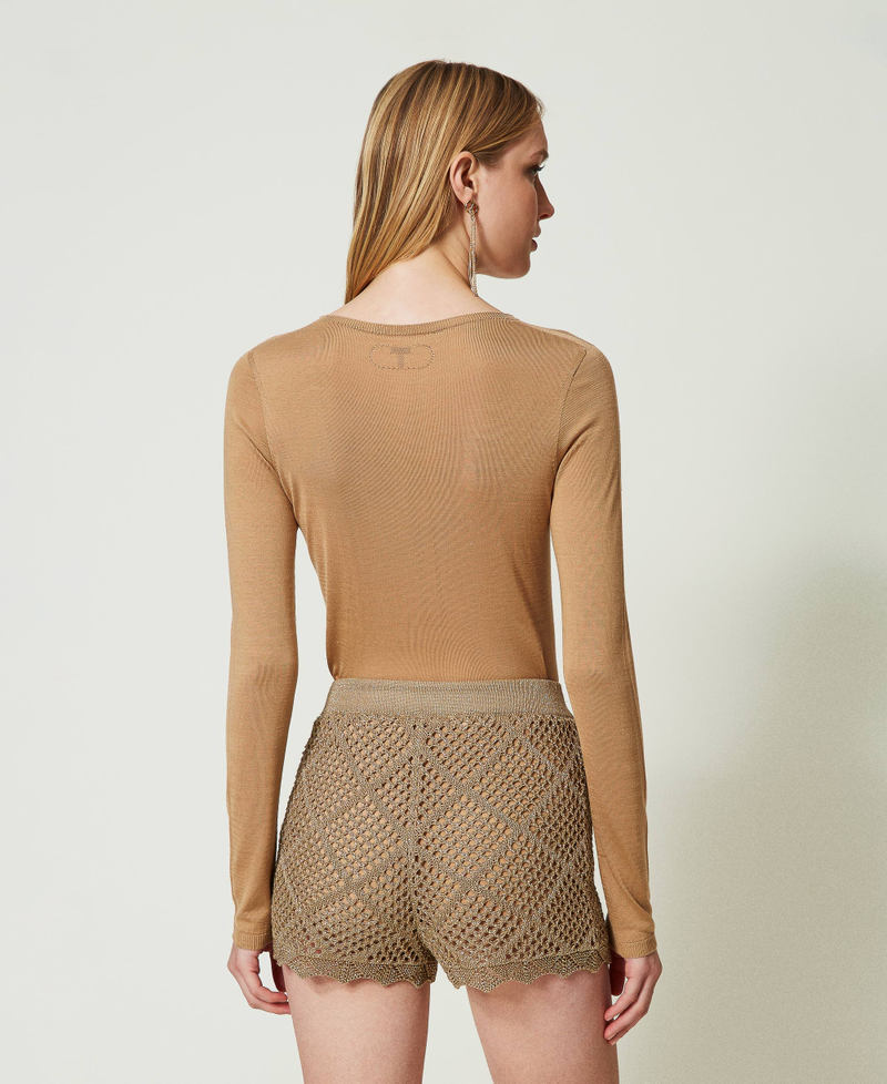 Lurex mesh shorts Lurex Pale “Hazelnut” Brown Woman 241TP3123_11520_03