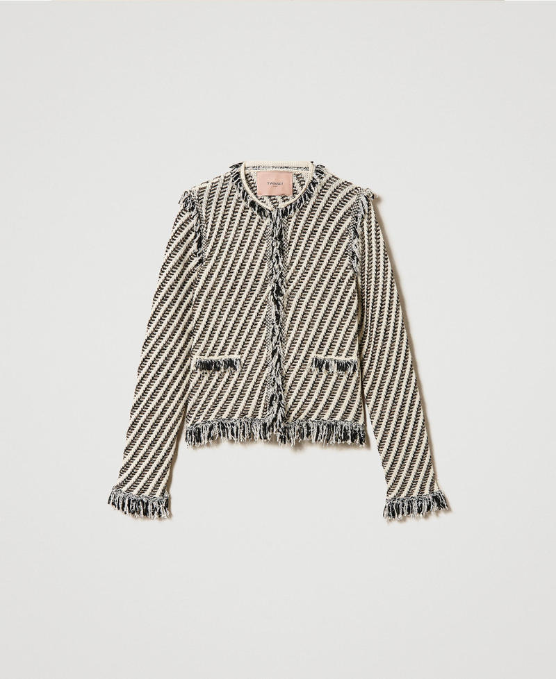 Jacke aus Jacquard-Strick mit Fransen
