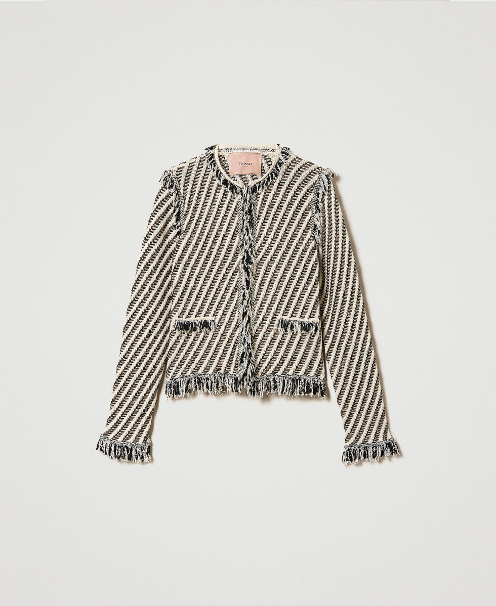 Jacke aus Jacquard-Strick mit Fransen